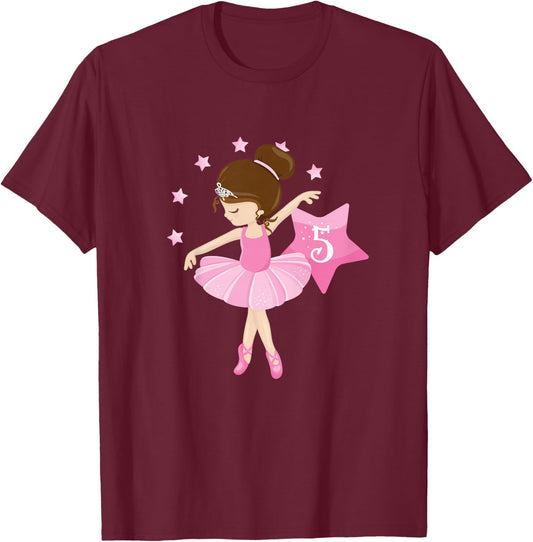 Kids Kids 5th Birthday Ballerina Gift 5 Year Old Girls T-Shirt - T-Shirt | Maroon