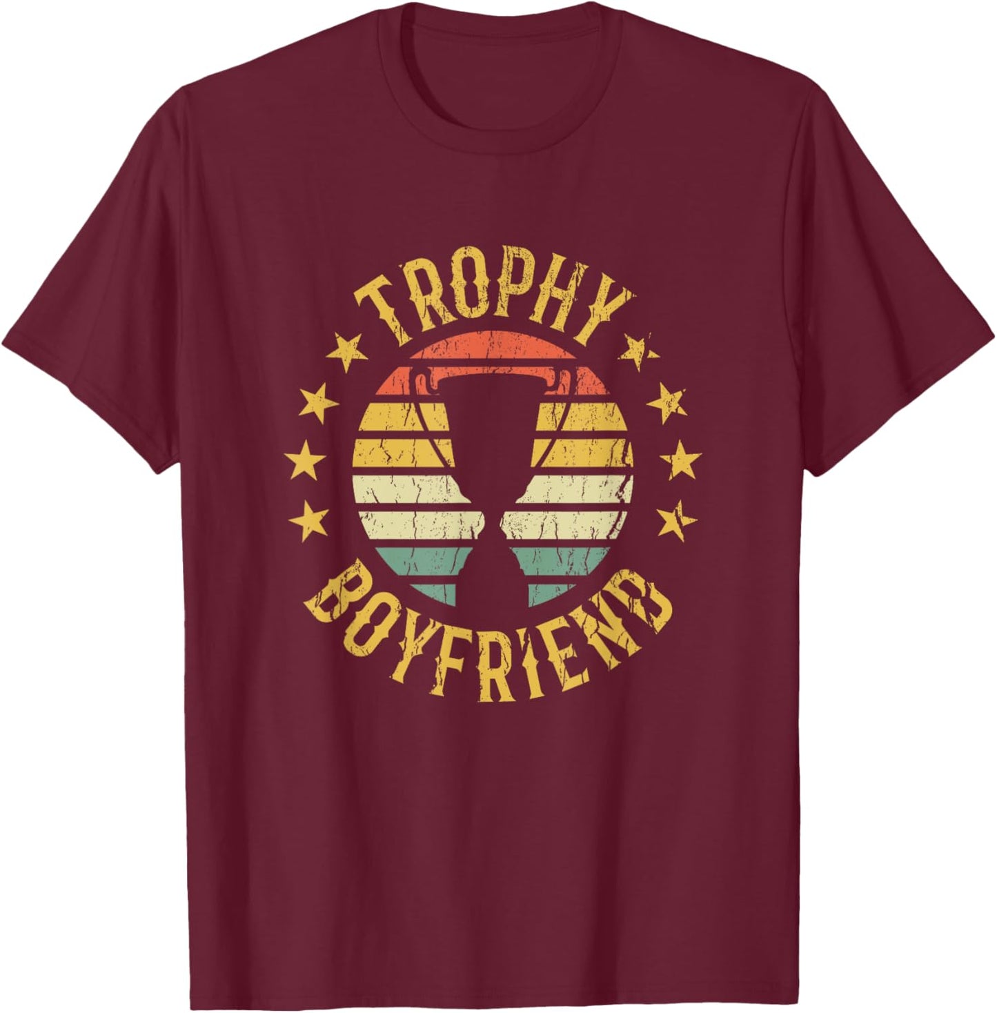 Trophy Boyfriend Retro Clothes Gift Girlfriend Valentine , Black, Small T-Shirt - T-Shirt | Maroon
