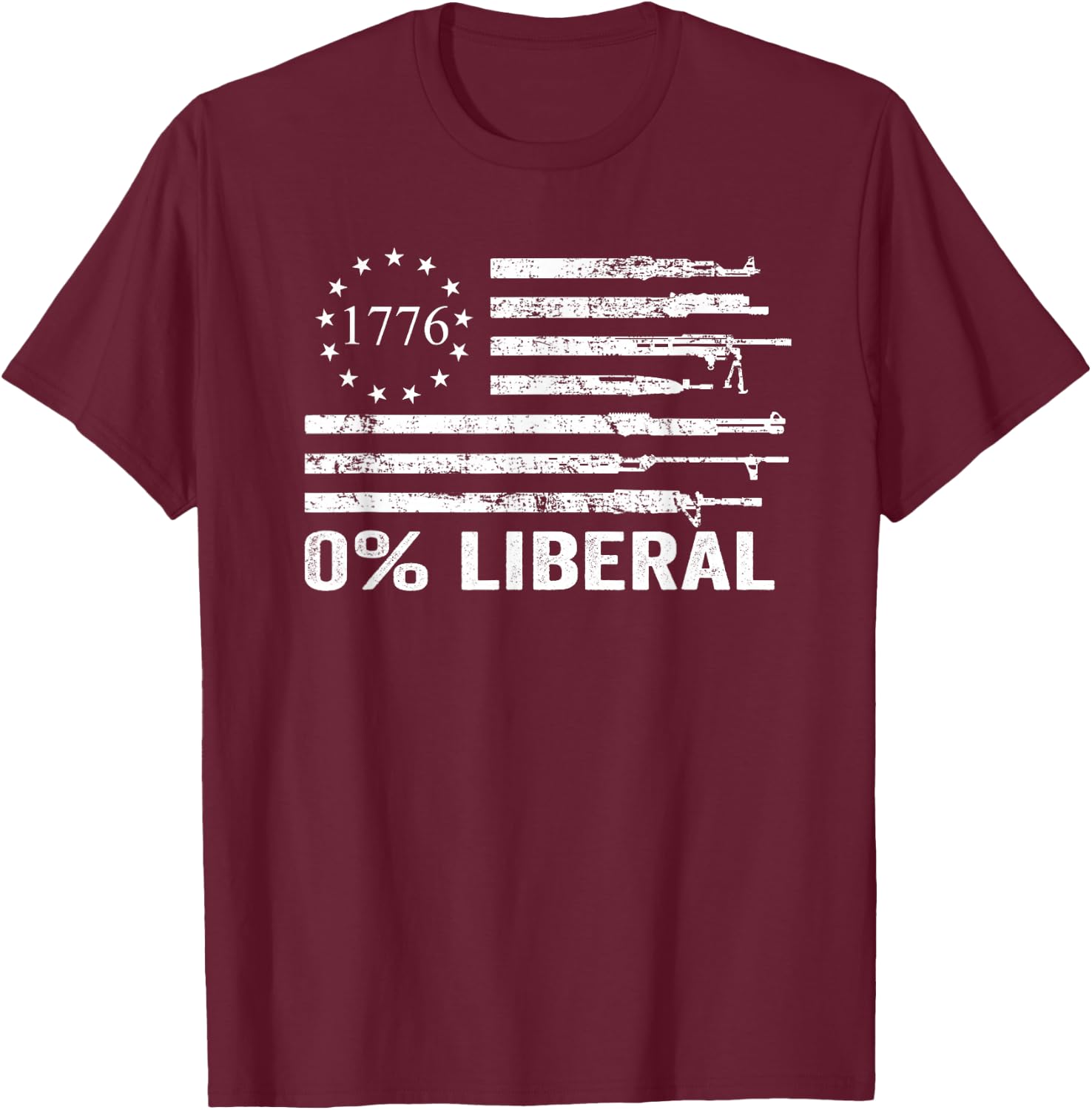 0% Liberal Zero Percent - Funny Pro Gun USA Guns Flag T-Shirt - T-Shirt | Maroon