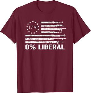 0% Liberal Zero Percent - Funny Pro Gun USA Guns Flag T-Shirt - T-Shirt | Maroon