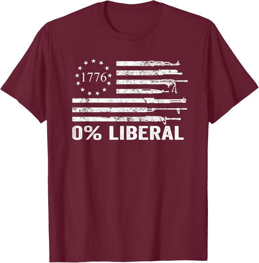 0% Liberal Zero Percent - Funny Pro Gun USA Guns Flag T-Shirt - T-Shirt | Maroon