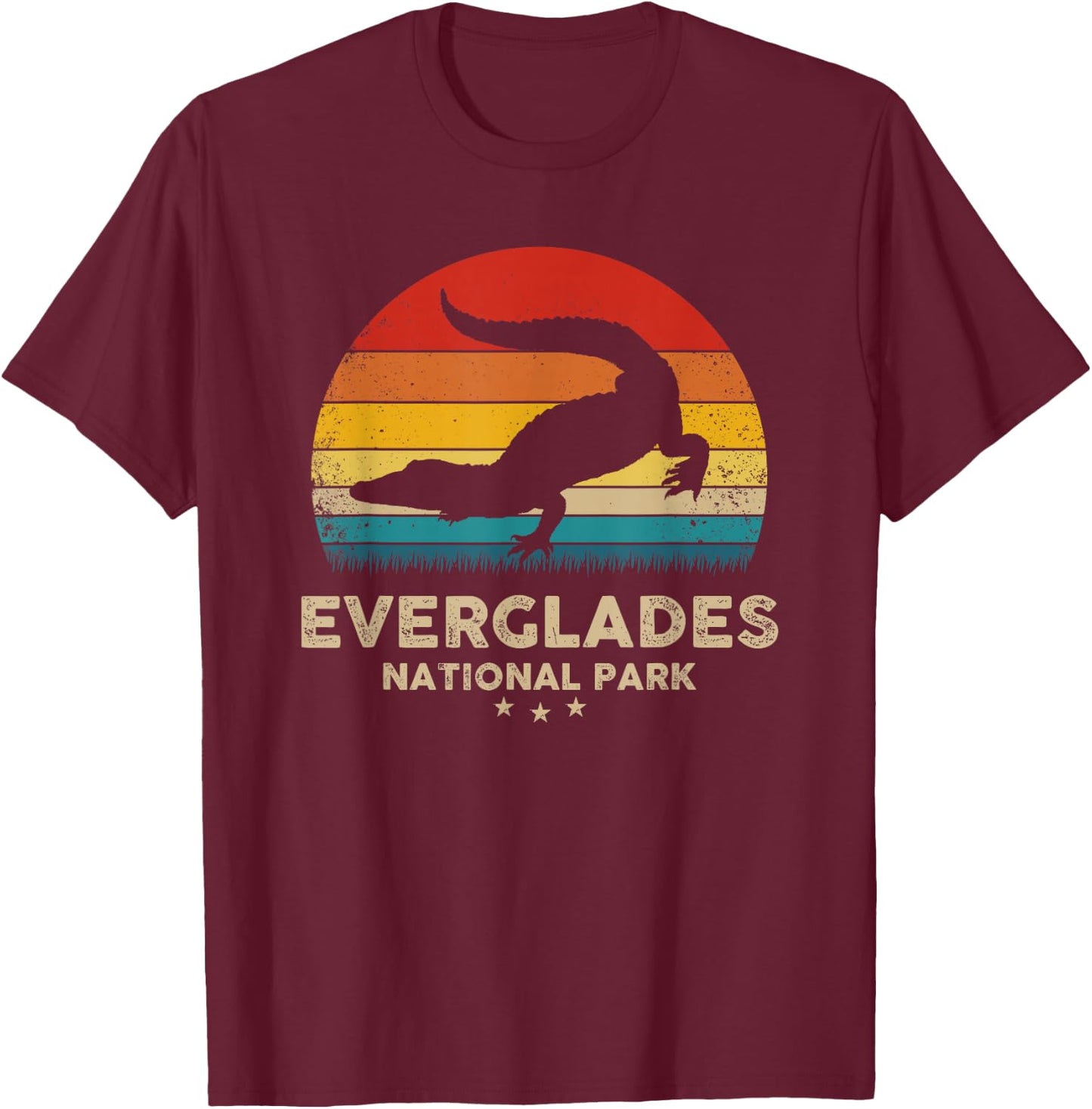 Everglades - National Park Retro Souvenir T-Shirt - T-Shirt | Maroon