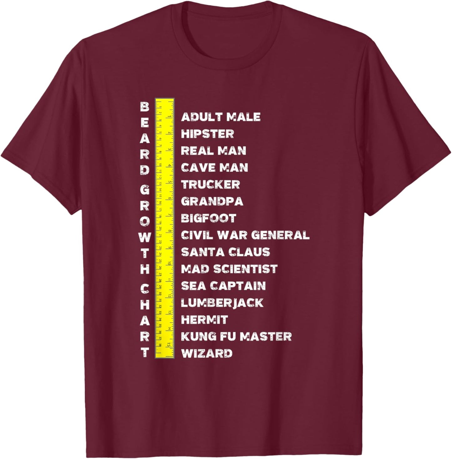 Beard Length Growth Chart Ruler Gifts Outfit T-Shirt - T-Shirt | Maroon