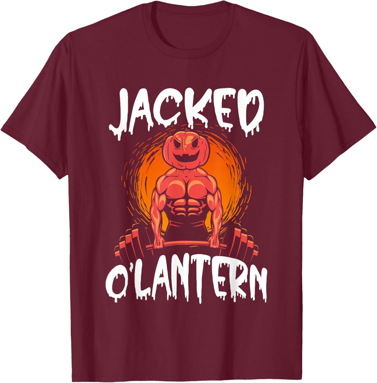 Jacked O Lantern Halloween Weightlifting Muscle Workout T-Shirt - T-Shirt | Maroon
