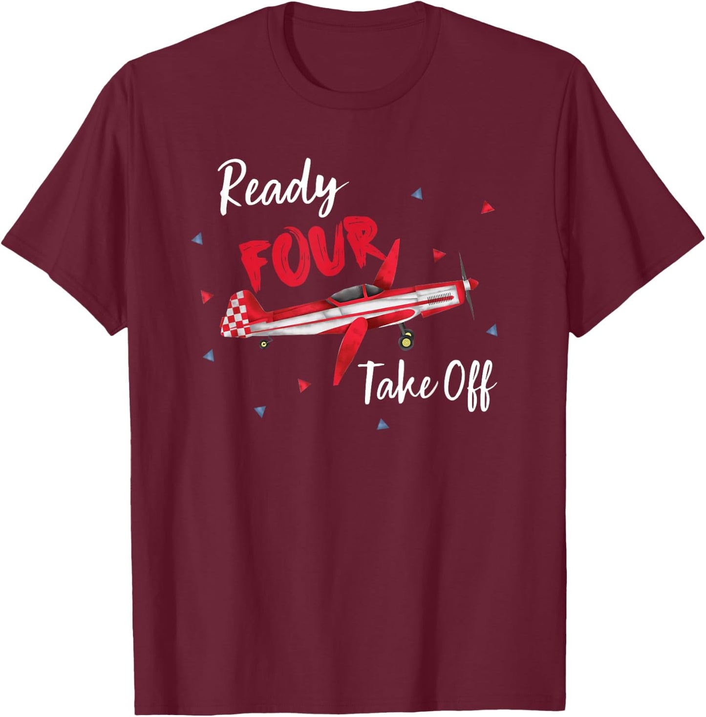 Ready Four Take Off Years Old Birthday 4th Bday Boy Airplane T-Shirt - T-Shirt | Maroon