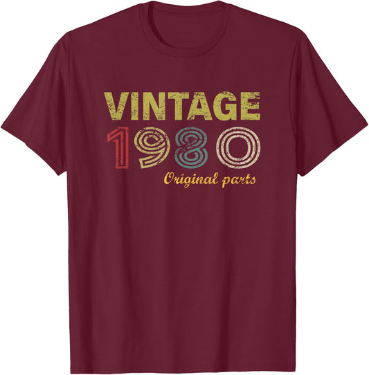 Vintage 1980 Cool 46 Year Old Bday 46th Birthday Men Women T-Shirt - T-Shirt | Maroon