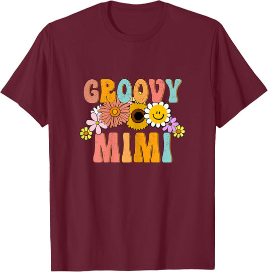Groovy Mimi Birthday Family Matching Groovy Retro Mimi T-Shirt - T-Shirt | Maroon