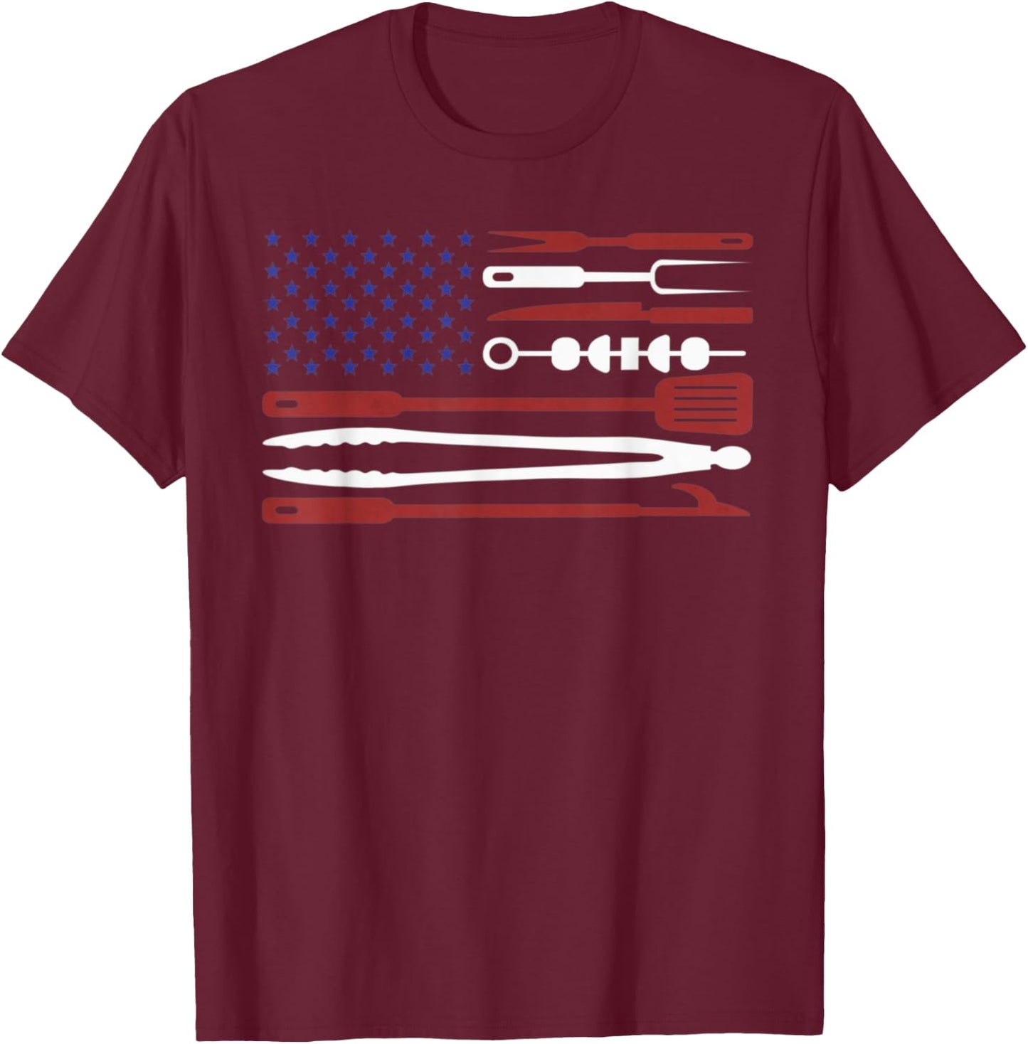 BBQ Tool Set 4th of July US Flag USA Independence Day T-Shirt - T-Shirt | Maroon