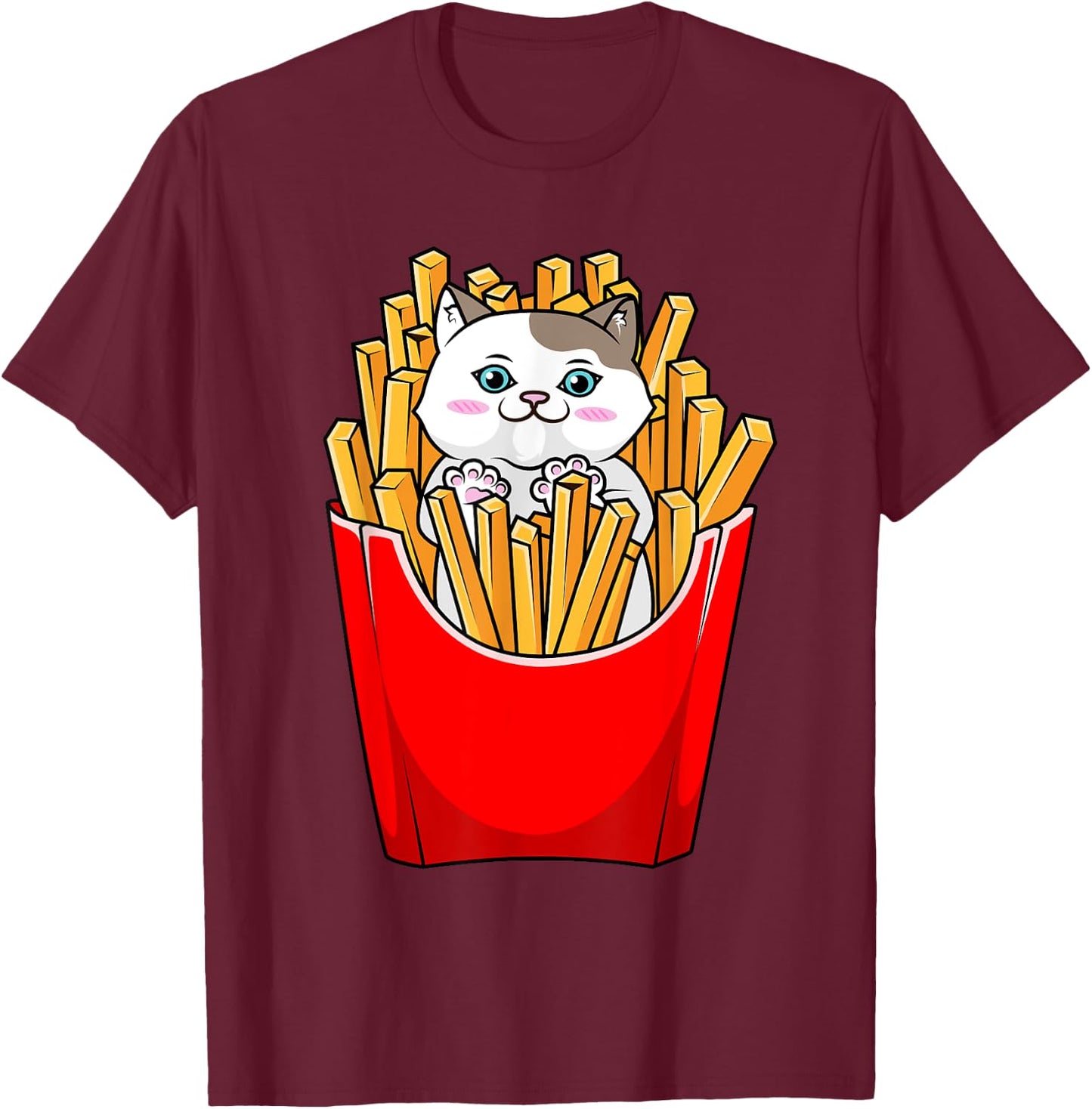 French Fries Cute Kitty Cat Funny T-Shirt - T-Shirt | Maroon