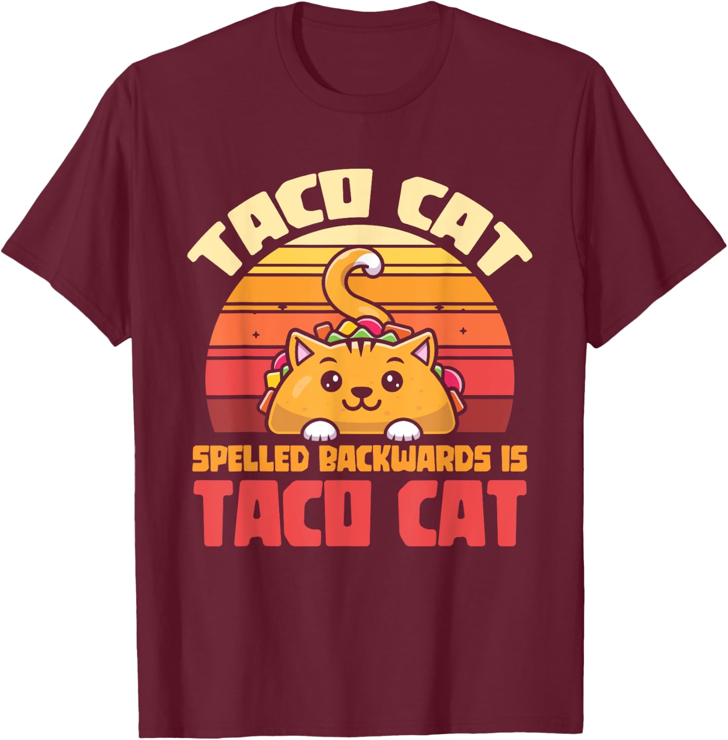 Retro Mexican Tacos Funny Tacocat Cat Animal Mexican Taco T-Shirt - T-Shirt | Maroon