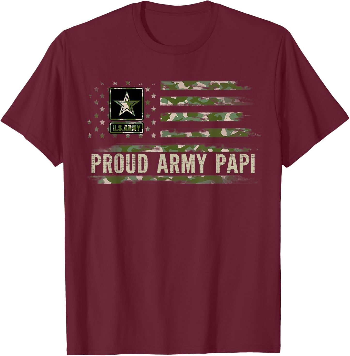 Vintage Proud Army Papi Camo American Flag Veteran Gift Women Kids Men T-Shirt - T-Shirt | Maroon