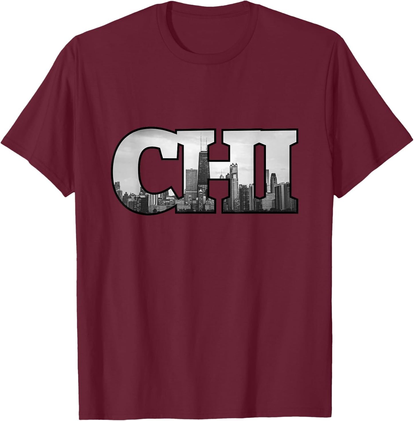 CHI Chicago City Skyline of Downtown Chicago, Illinois T-Shirt - T-Shirt | Maroon