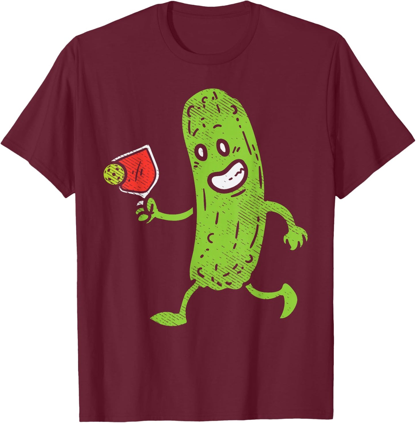 Pickle Drinking Pickleball Cocktail Funny Men Women Gift T-Shirt - T-Shirt | Maroon
