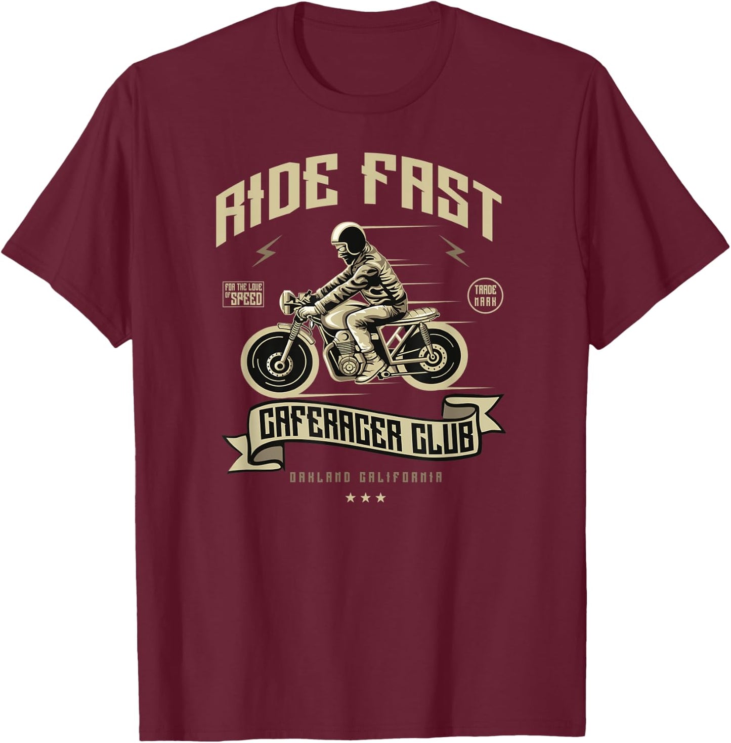 Cafe Racer Gift Ride Fast Cafe Racer Club Vintage T-Shirt - T-Shirt | Maroon