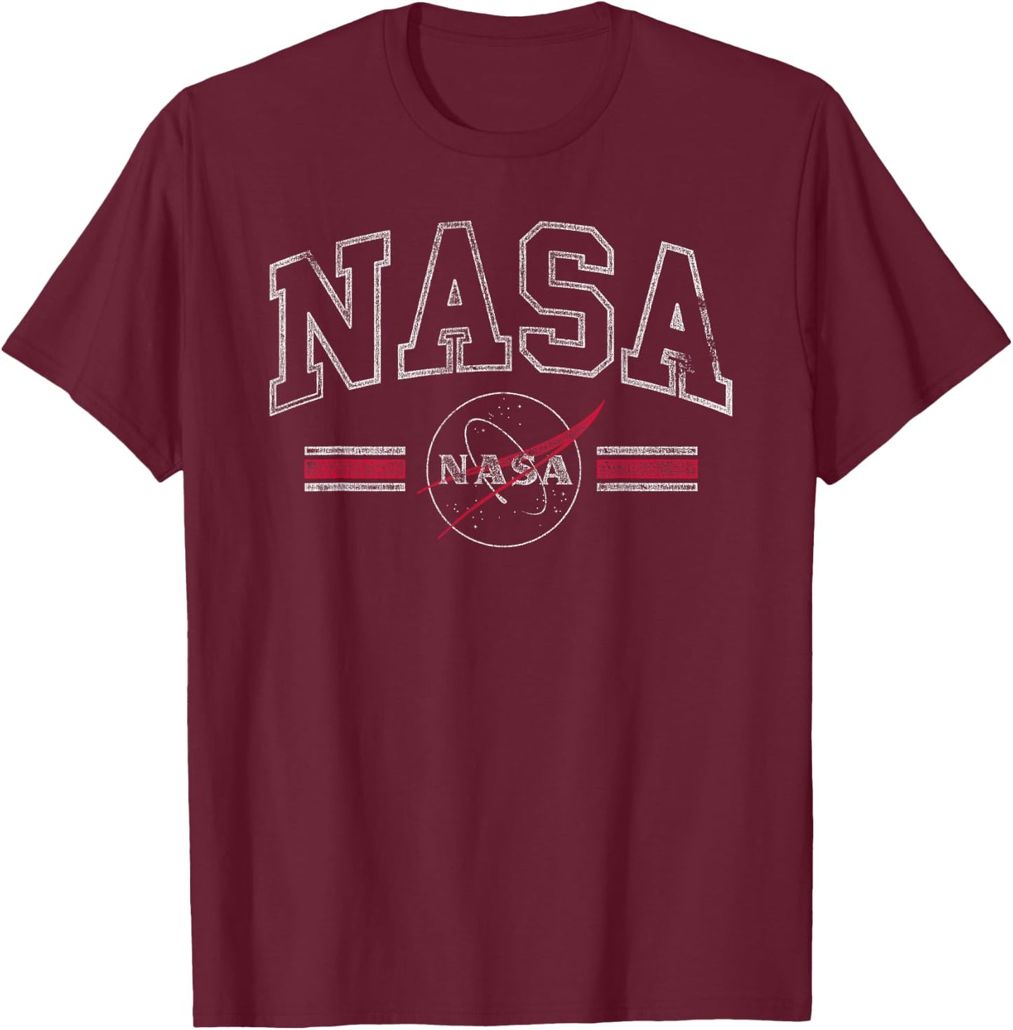 NASA Collegiate Lettered Logo with Distressing Space Science T-Shirt - T-Shirt | Maroon