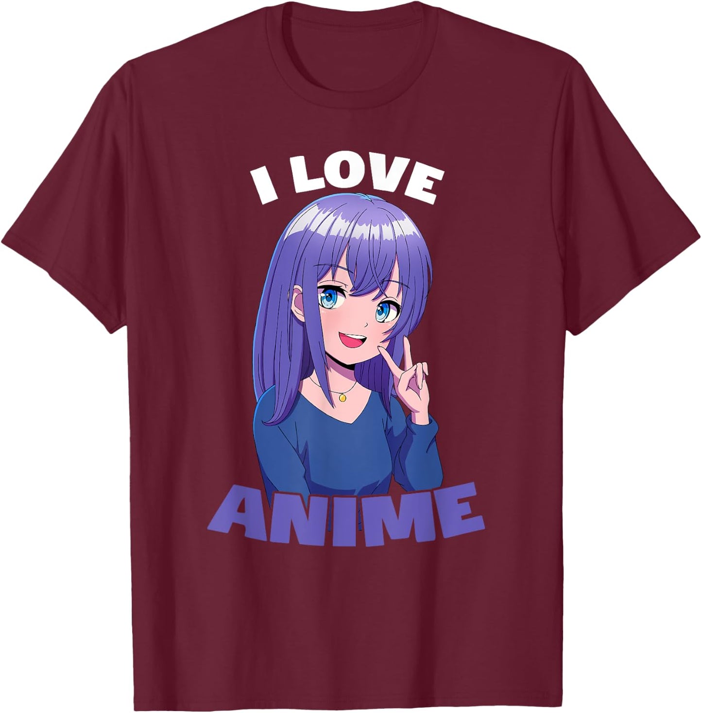 I Love Anime Girl T-Shirt - T-Shirt | Maroon
