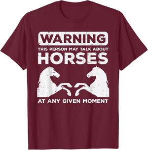 Warning May Talk About Horses Funny Riding Men Women Kids T-Shirt - T-Shirt | Maroon