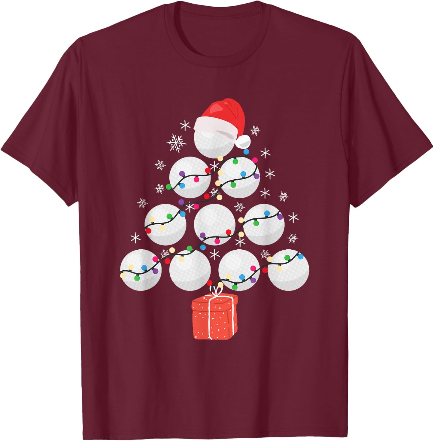 Funny Golfing Christmas Tree Christmas Golf Ball Golfer T-Shirt - T-Shirt | Maroon
