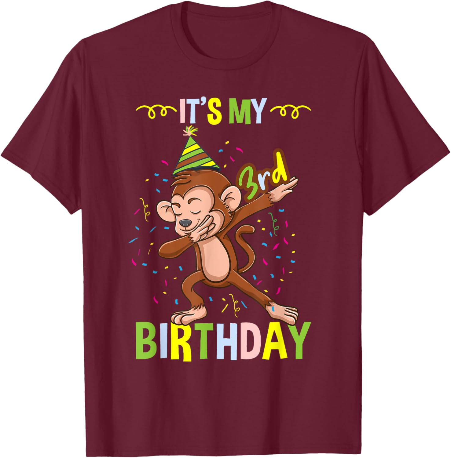 Its My 3rd Birthday Monkey T-Shirt - T-Shirt | Maroon
