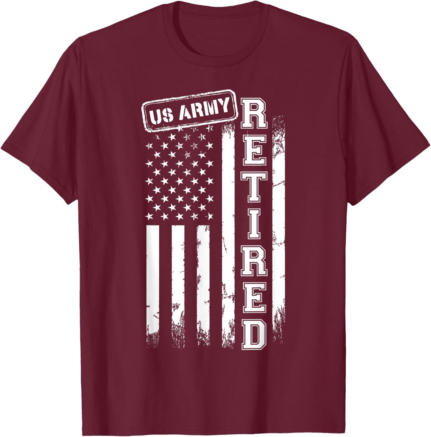 US Army Retired American Flag Vintage Patriotic T-Shirt - T-Shirt | Maroon
