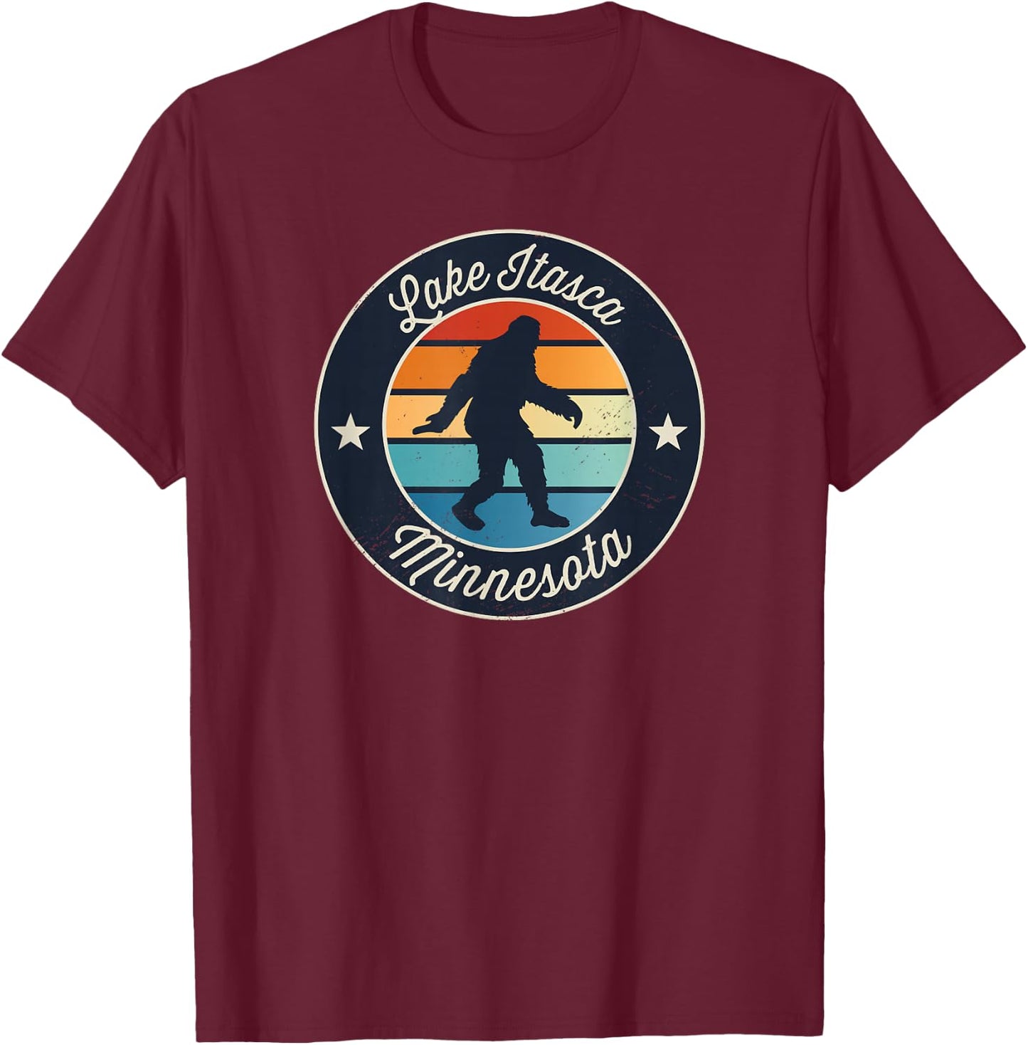 Lake Itasca Minnesota Sasquatch Souvenir T-Shirt - T-Shirt | Maroon