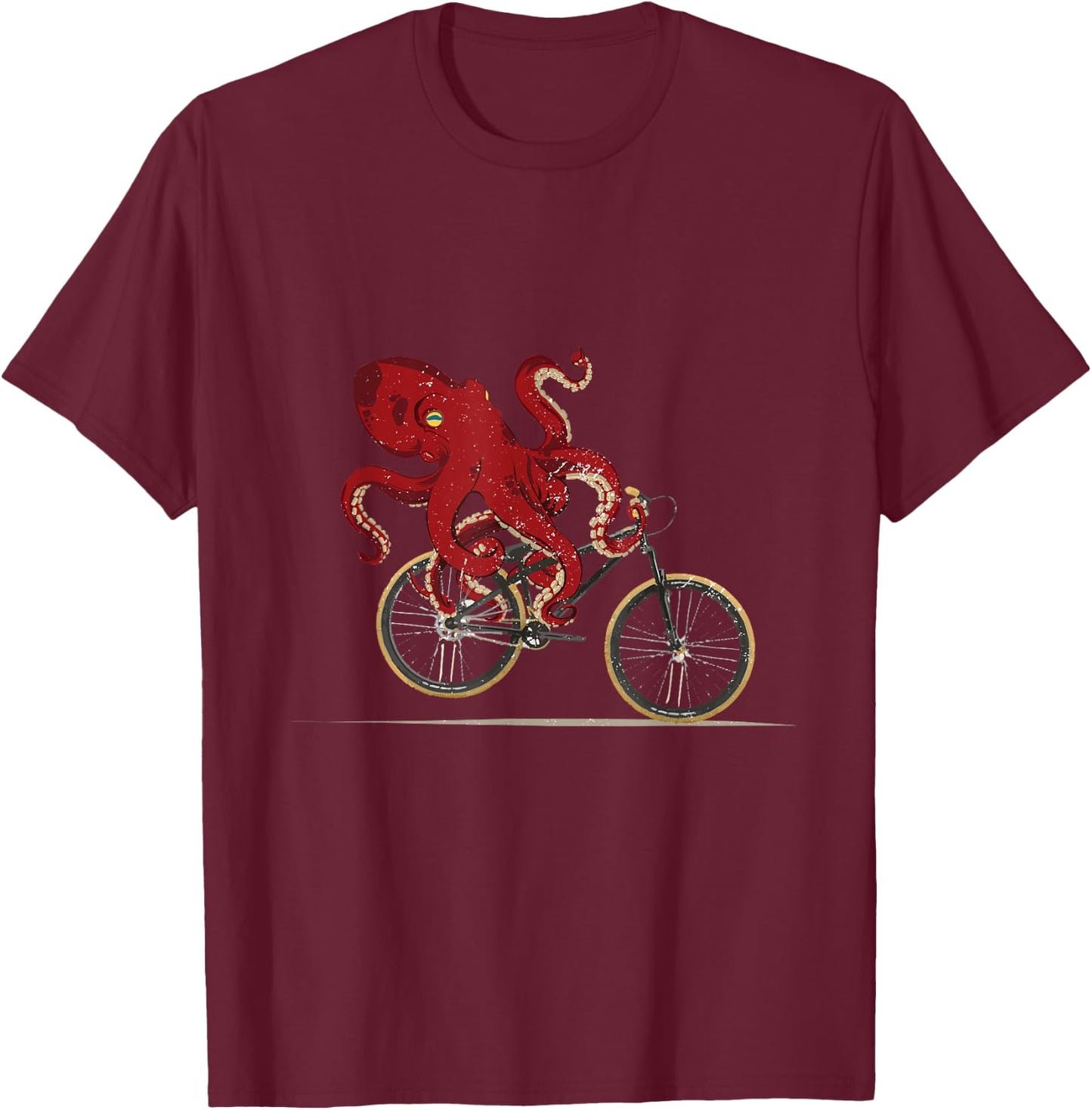 Funny Graphic Octopus Bicycle Graphic Men Women Retro Hobby T-Shirt - T-Shirt | Maroon
