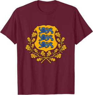 Estonia Coat of Arms Crest T-Shirt - T-Shirt | Maroon
