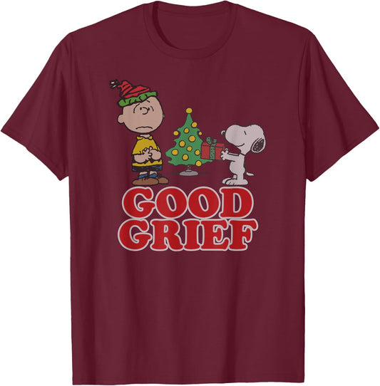 Peanuts Charlie Brown Goof Grief Christmas T-Shirt - T-Shirt | Maroon