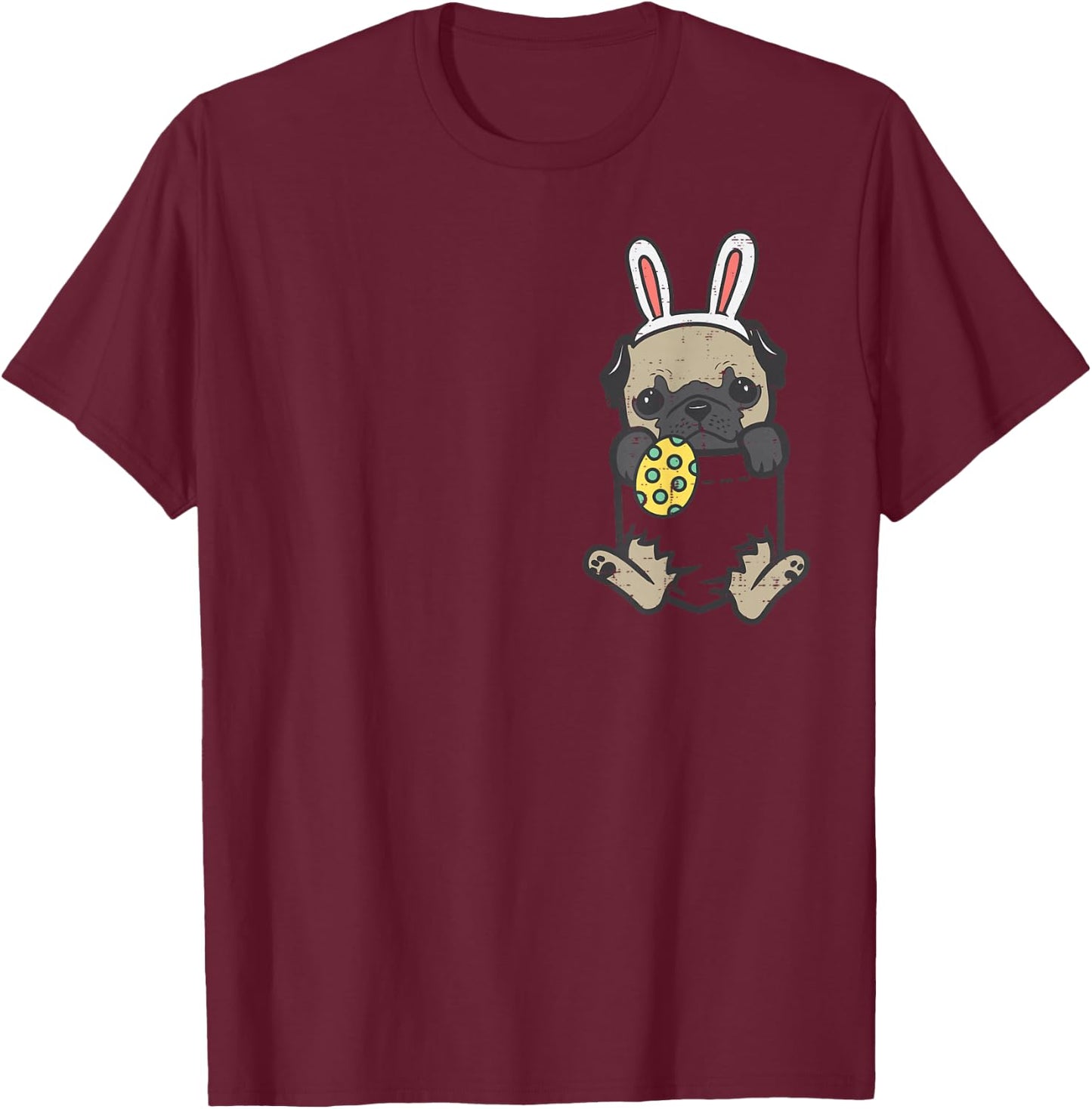 Pocket Easter Pug Feet Bunny Dog Lover Owner Men Women Kids T-Shirt - T-Shirt | Maroon