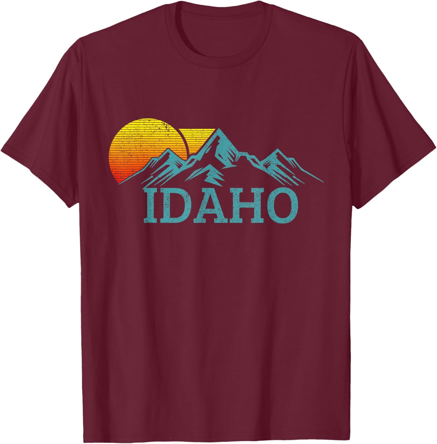 Idaho Vintage Mountains Sunset Hiking Nature Souvenir T-Shirt - T-Shirt | Maroon