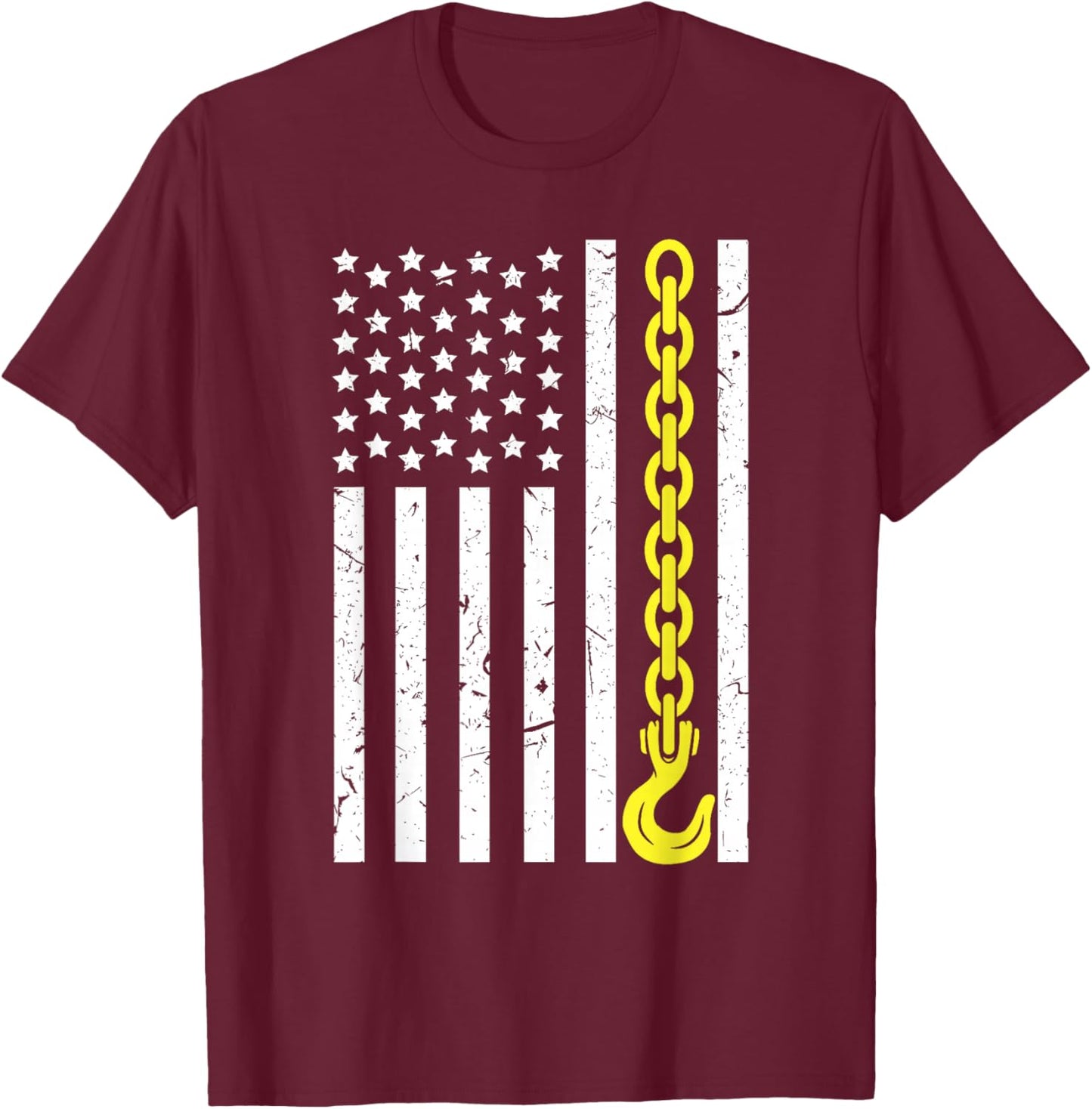 USA Yellow Thin Line Hook Tow Truck American Driver T-Shirt - T-Shirt | Maroon