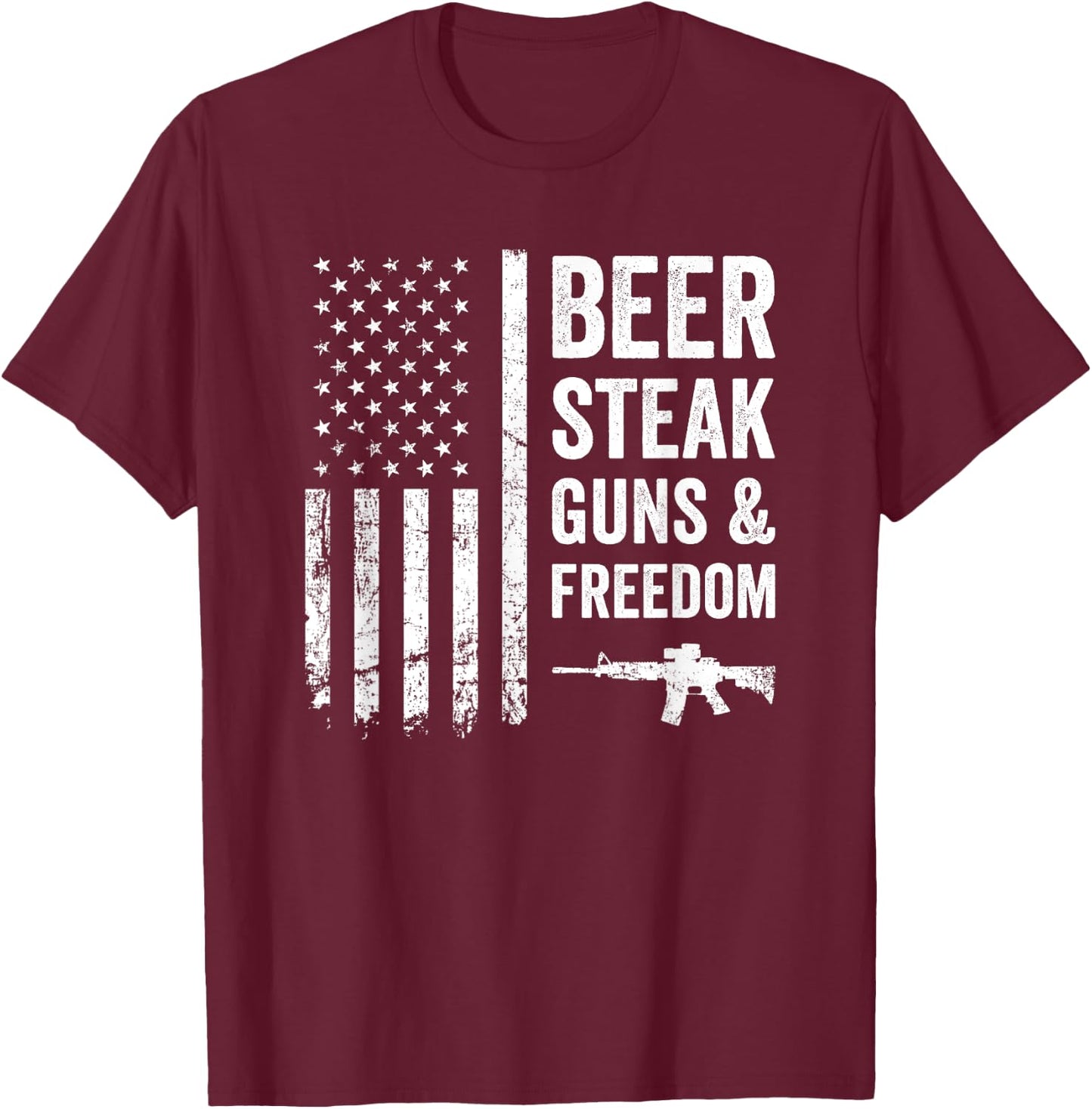 BEER STEAK GUNS & FREEDOM - USA BBQ American Flag Drinking Women Men T-Shirt - T-Shirt | Maroon