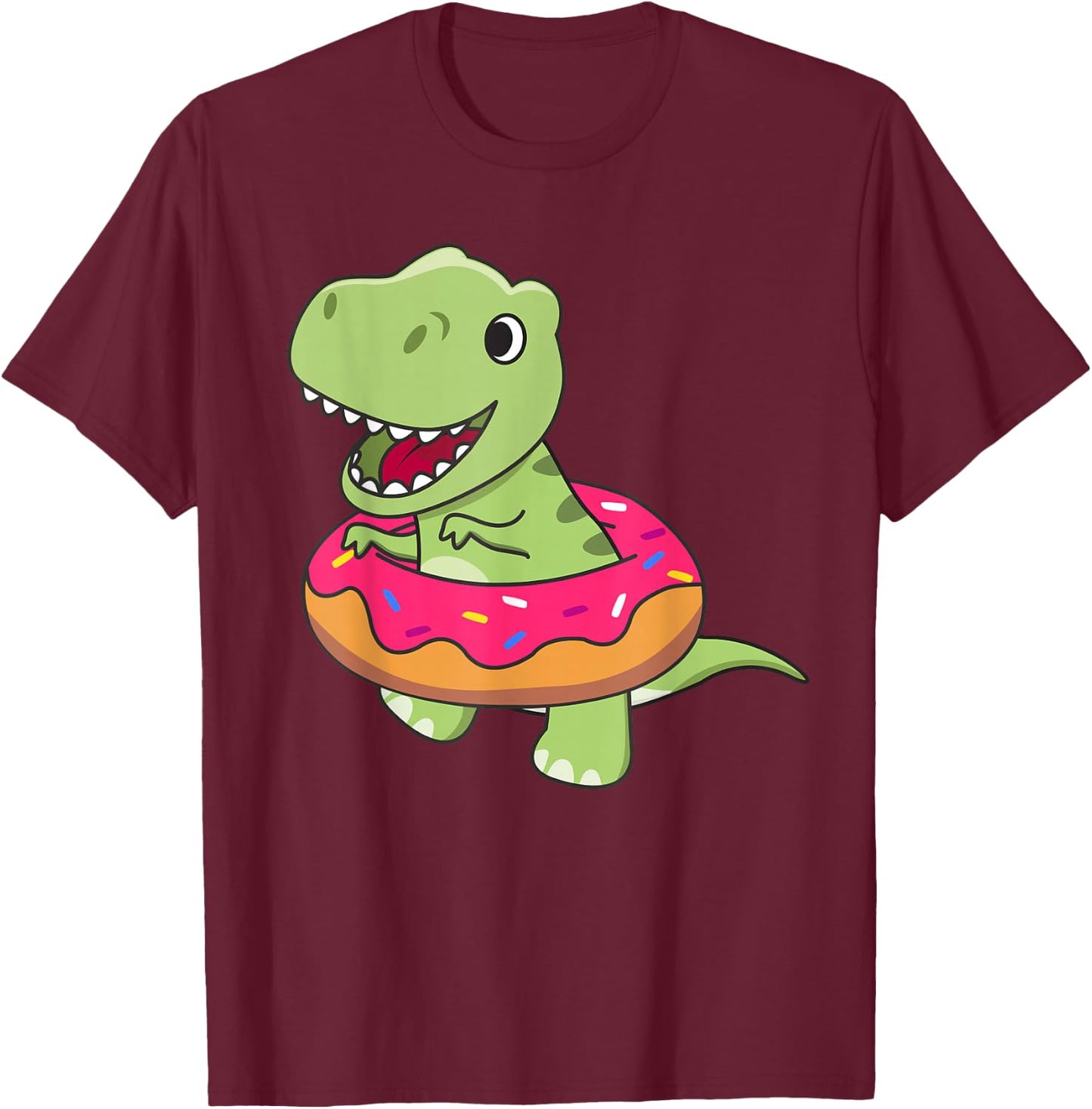 Cute T-Rex Dinosaur Funny Animals In Donut Sweet Pastry T-Shirt - T-Shirt | Maroon