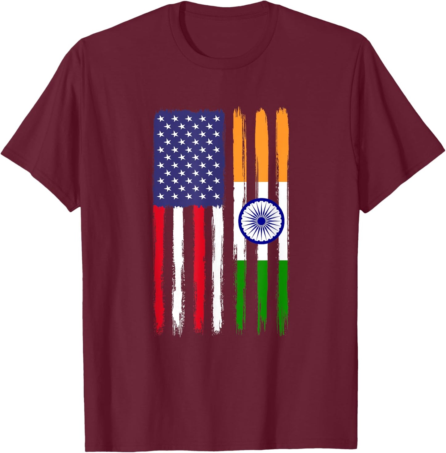 Indian Roots Half American Flag Patriotic Indian T-Shirt - T-Shirt | Maroon