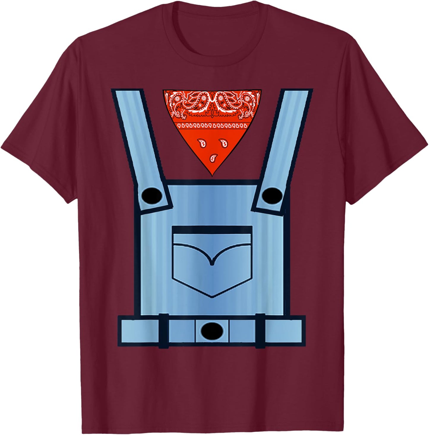 Farmer Bib Overall Cowboy Bandana Printed Costume T-Shirt - T-Shirt | Maroon