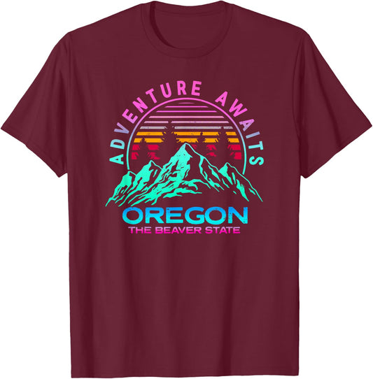 Oregon Retro Vintage Mountains & Outdoors Wilderness State T-Shirt - T-Shirt | Maroon