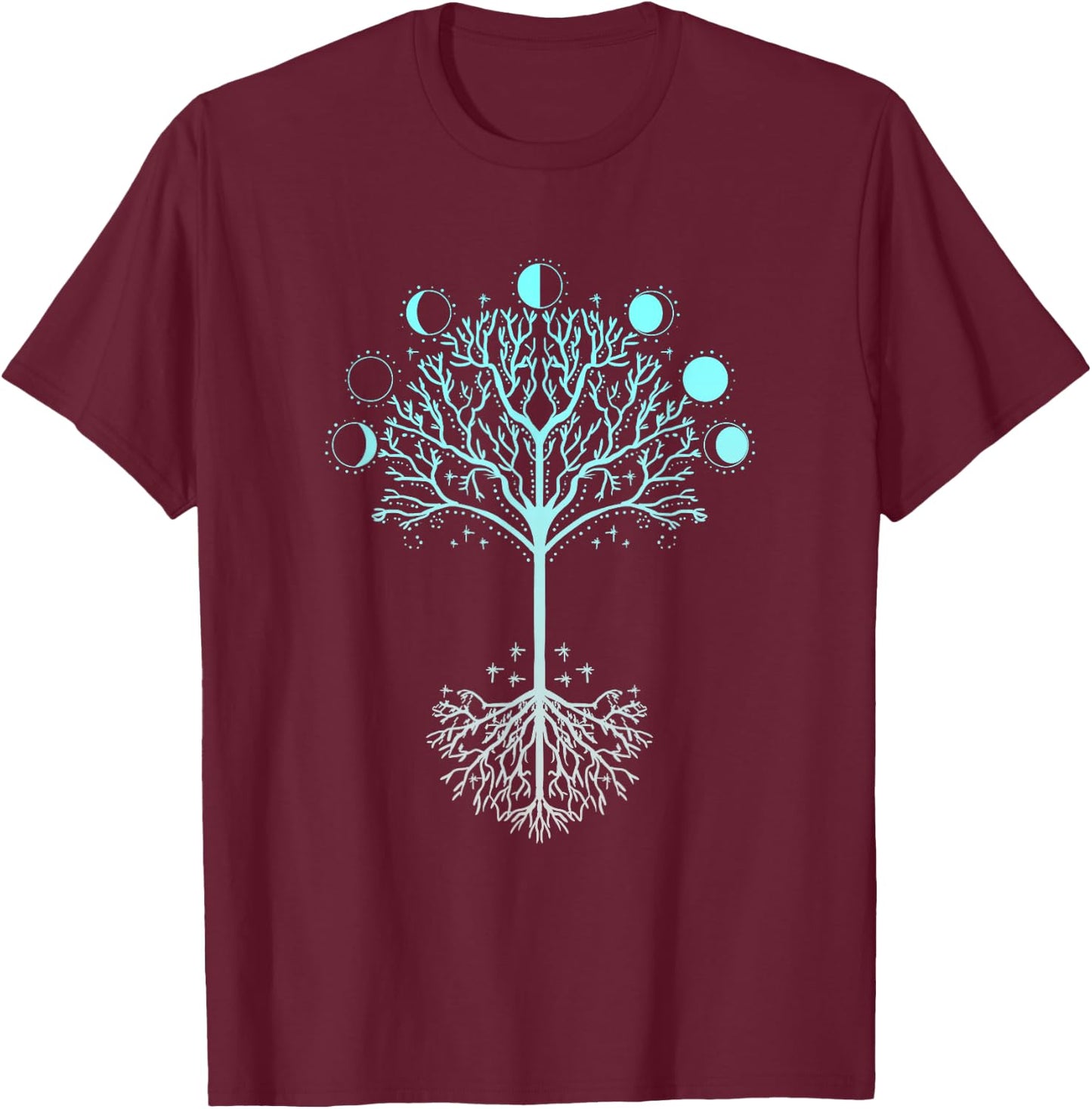Tree Of Life Moon Phases Art Spiritual Meditation Yoga Yogi T-Shirt - T-Shirt | Maroon
