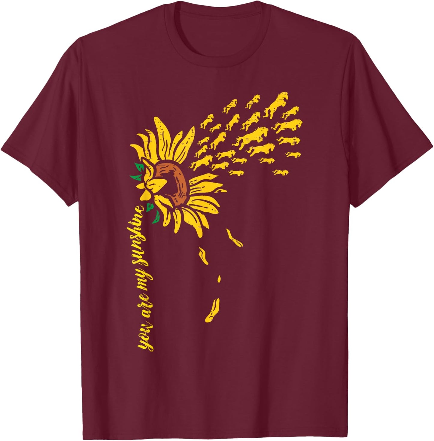 Sunflower Sunshine Horses Cute Flower Animal Men Women Kids T-Shirt - T-Shirt | Maroon