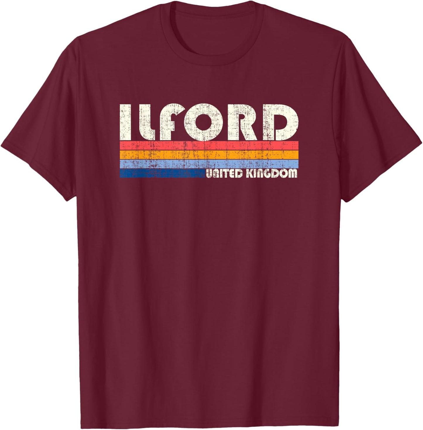 Retro Vintage 70s 80s Style Ilford, United Kingdom T-Shirt - T-Shirt | Maroon