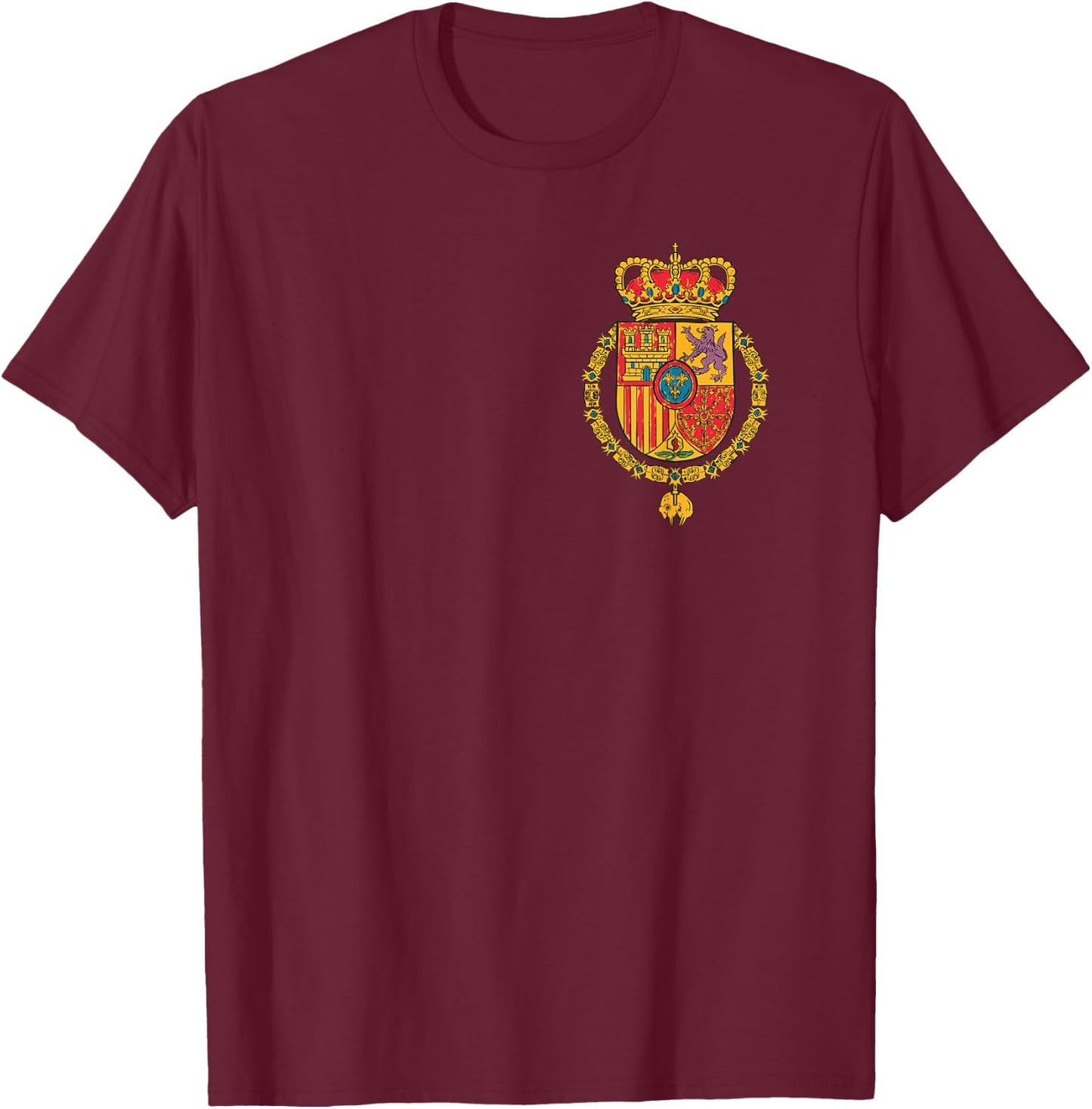 Spain Royal Shield Small Patria Country Support Sport T-Shirt - T-Shirt | Maroon