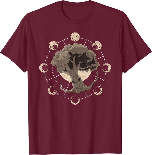 Phases of the Moon Tree of Life Yggdrasil Meditation Yoga T-Shirt - T-Shirt | Maroon