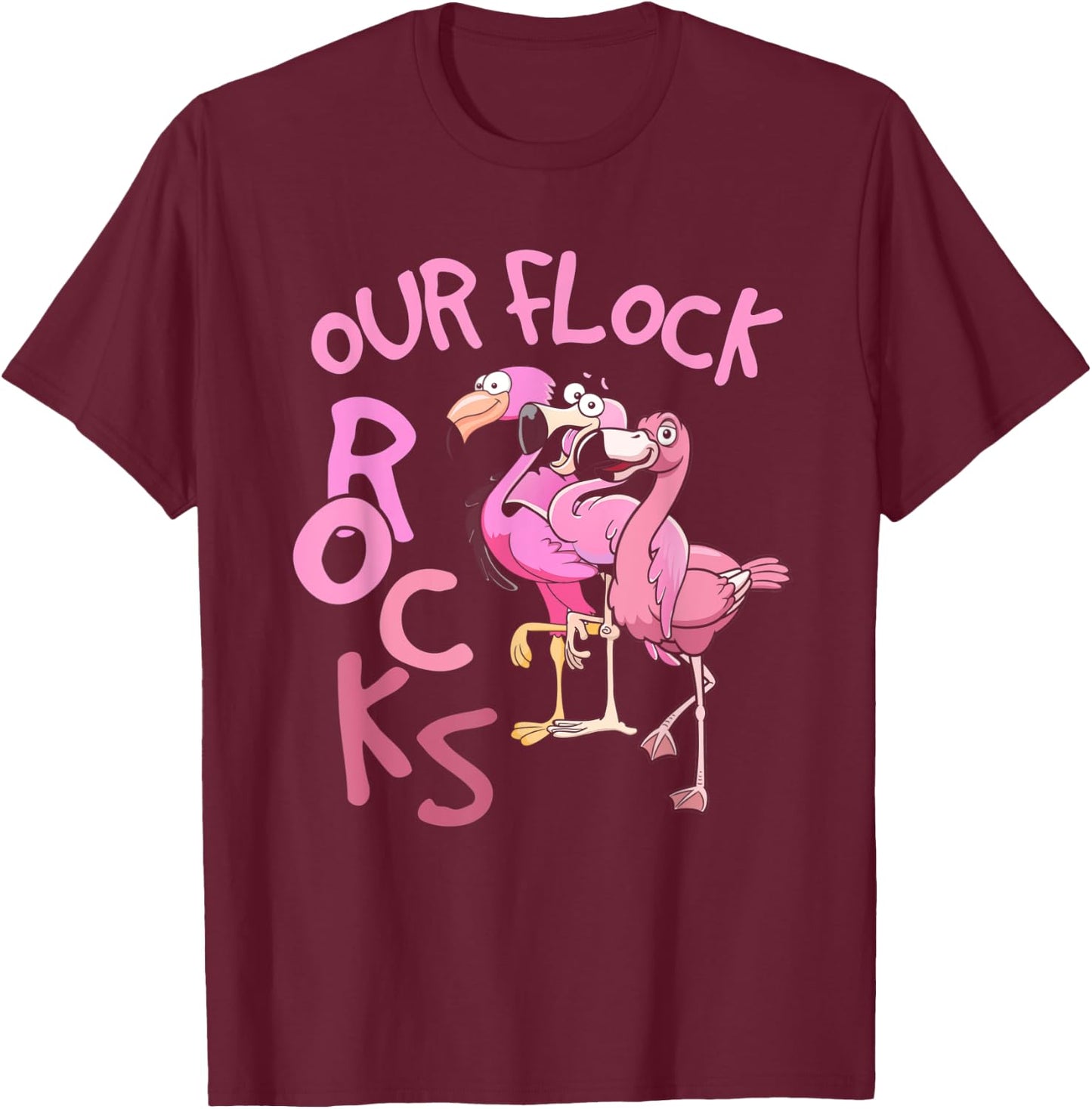 Our Flock Rocks Flamingo Matching Family Vacation Group T-Shirt - T-Shirt | Maroon