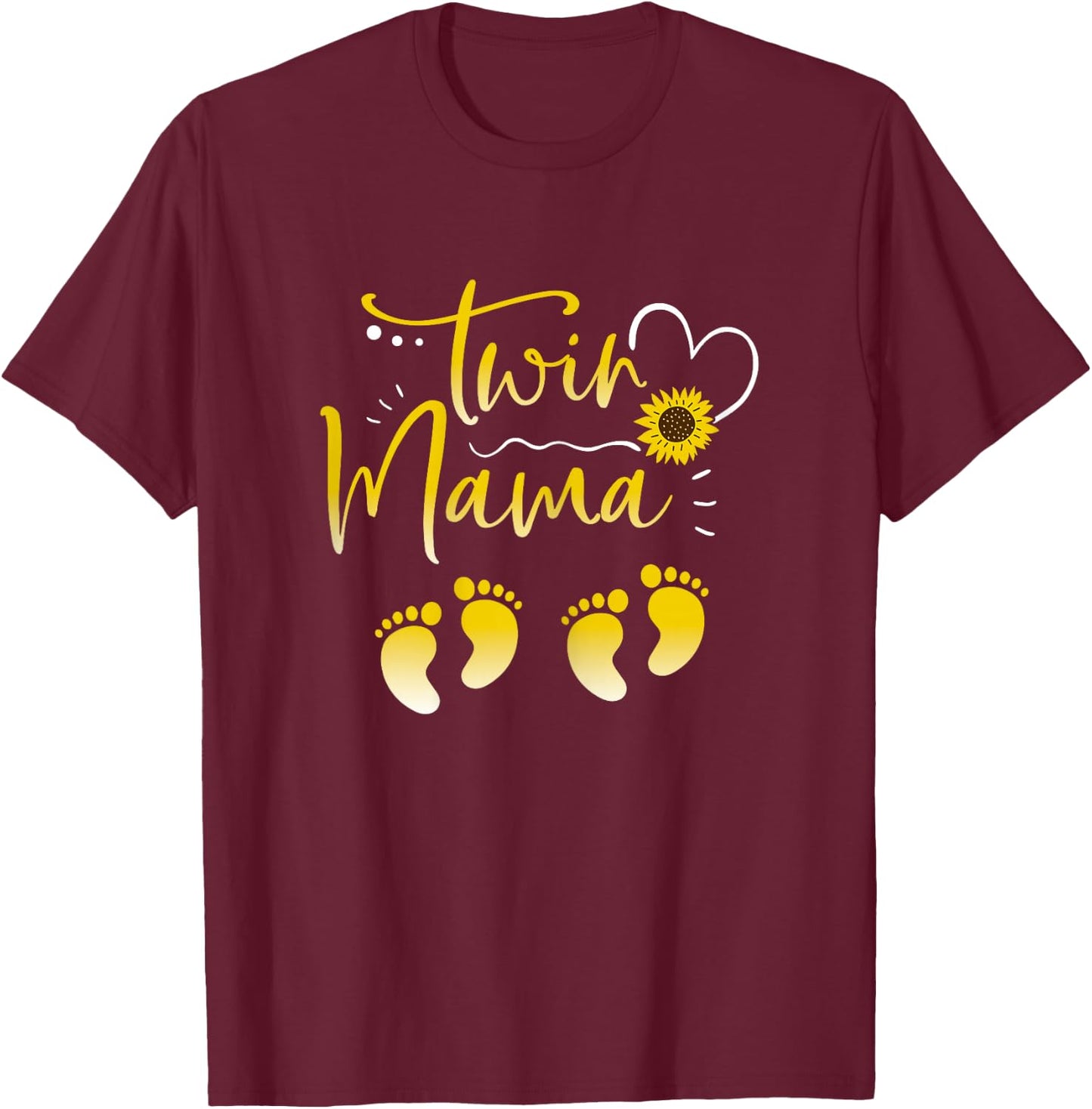 Sunflower Twin Mama Mom to Be Pregnant with Twins Pregnancy T-Shirt - T-Shirt | Maroon