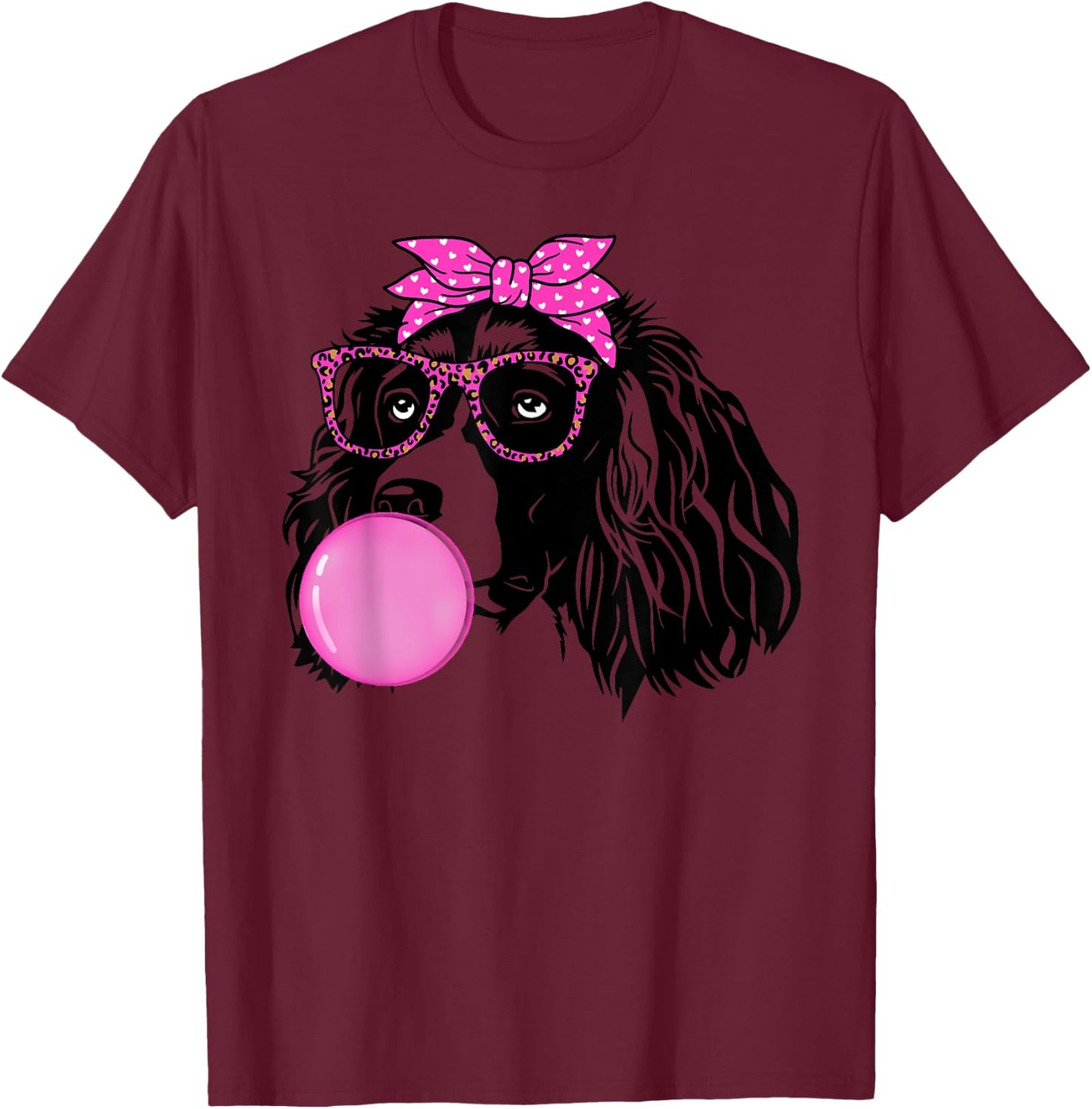 English Springer Spaniel with bubble gum bandana glasses T-Shirt - T-Shirt | Maroon