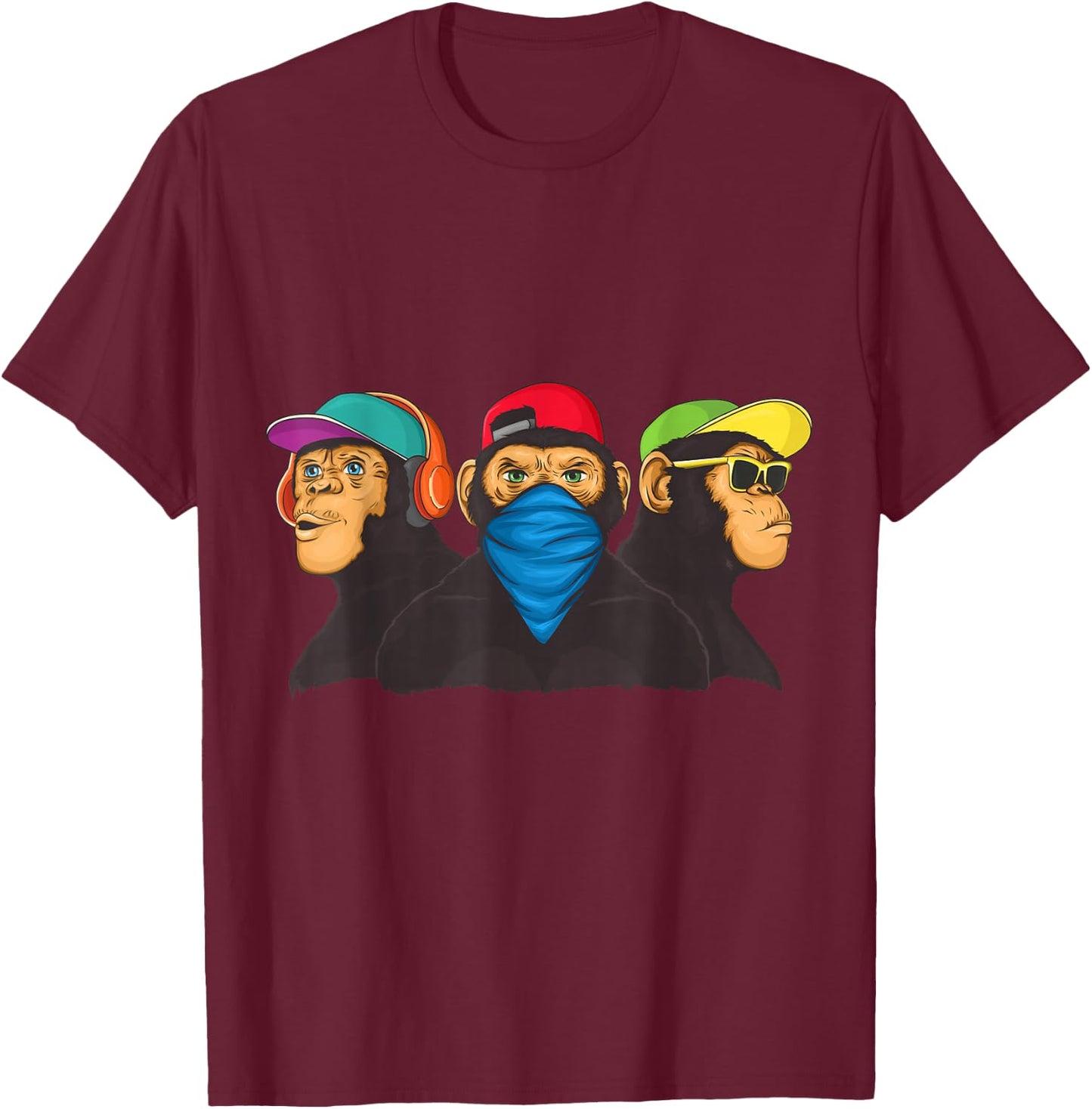 Three wise monkeys masked modern graffiti T-Shirt - T-Shirt | Maroon