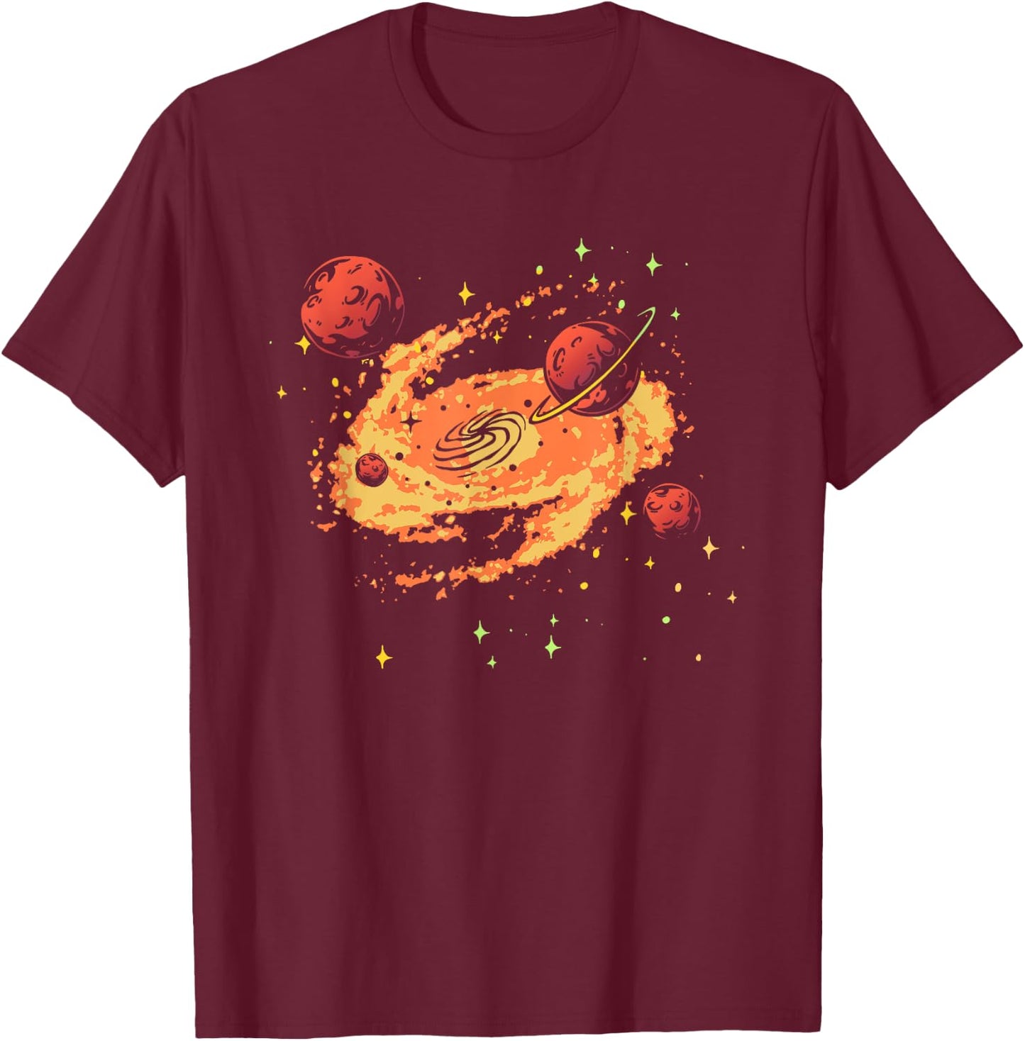 Galaxy Planets Solar System Space Earth Jupiter Sun Saturn T-Shirt - T-Shirt | Maroon