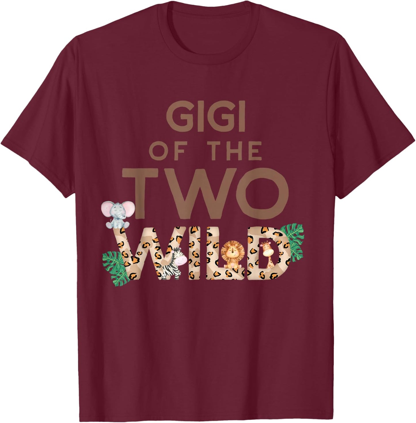 Gigi of The Two Wild Animal Safari 2nd Birthday Theme Family T-Shirt - T-Shirt | Maroon