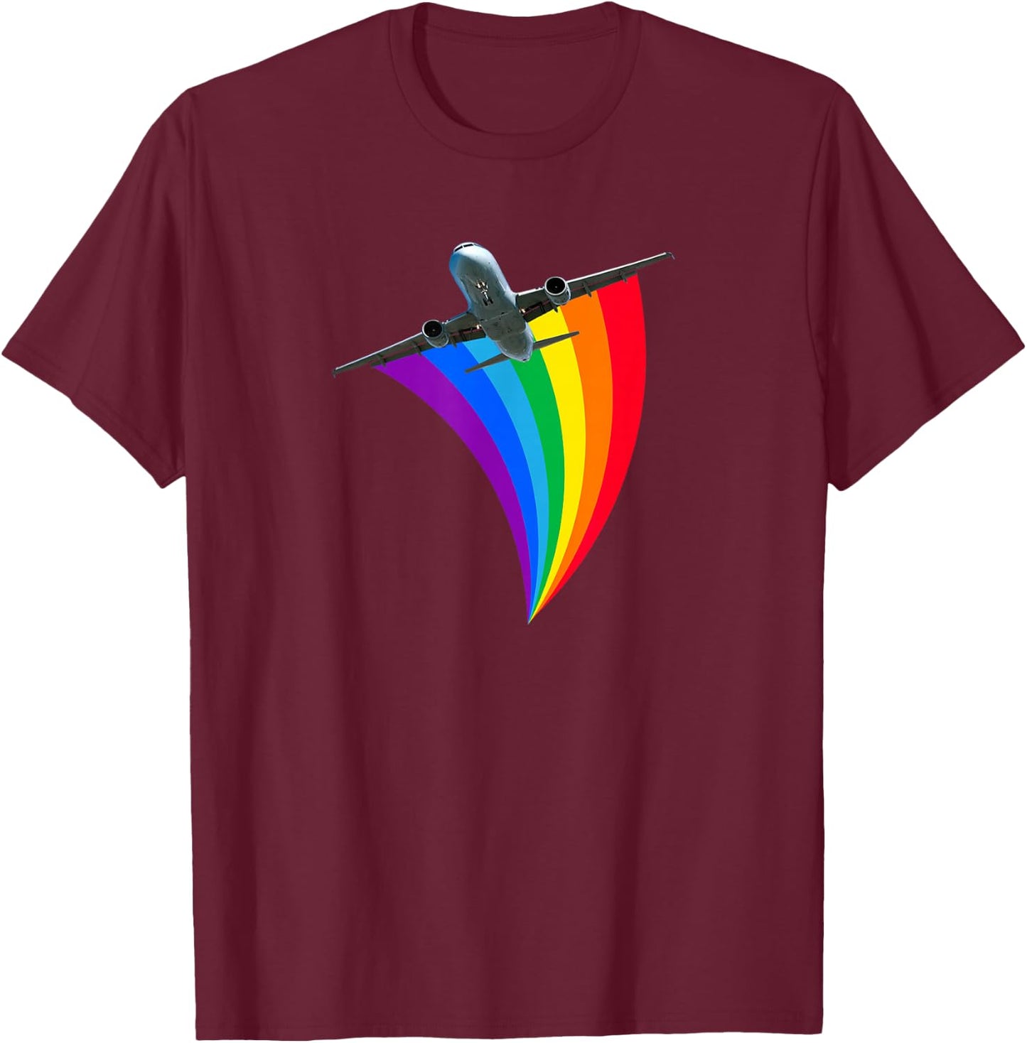 Rainbow colored plane LGBTQ gay travel T-Shirt - T-Shirt | Maroon