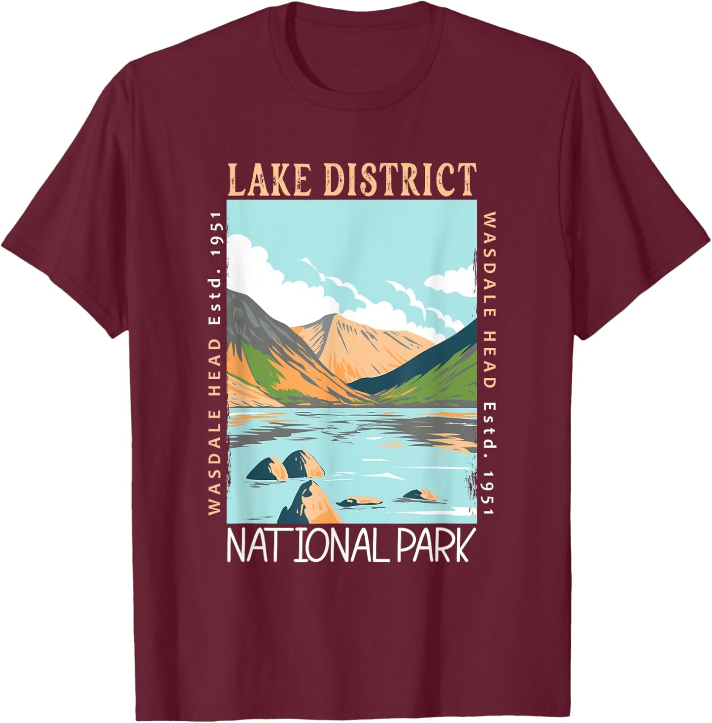 Lake District National Park England Distressed Vintage T-Shirt - T-Shirt | Maroon