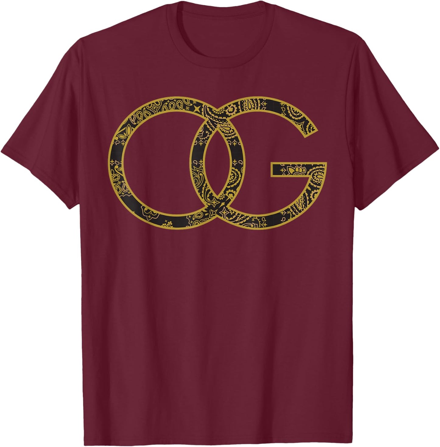 CaliDesign Gold OG Original Gangster Bandana Print T-Shirt - T-Shirt | Maroon